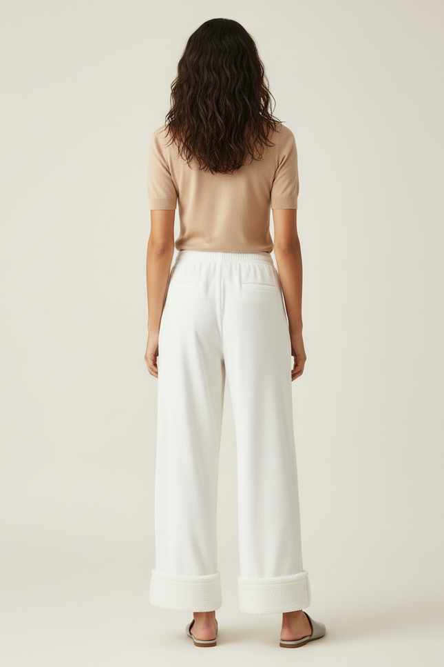 Pantalon Blanc Côtelé Ample Décontracté Doux Femme - Molleton - vue 2