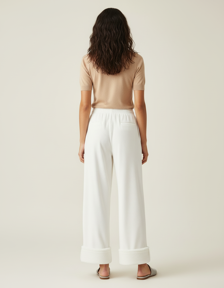 Pantalon Blanc Côtelé Ample Décontracté Doux Femme - Molleton - vue 2