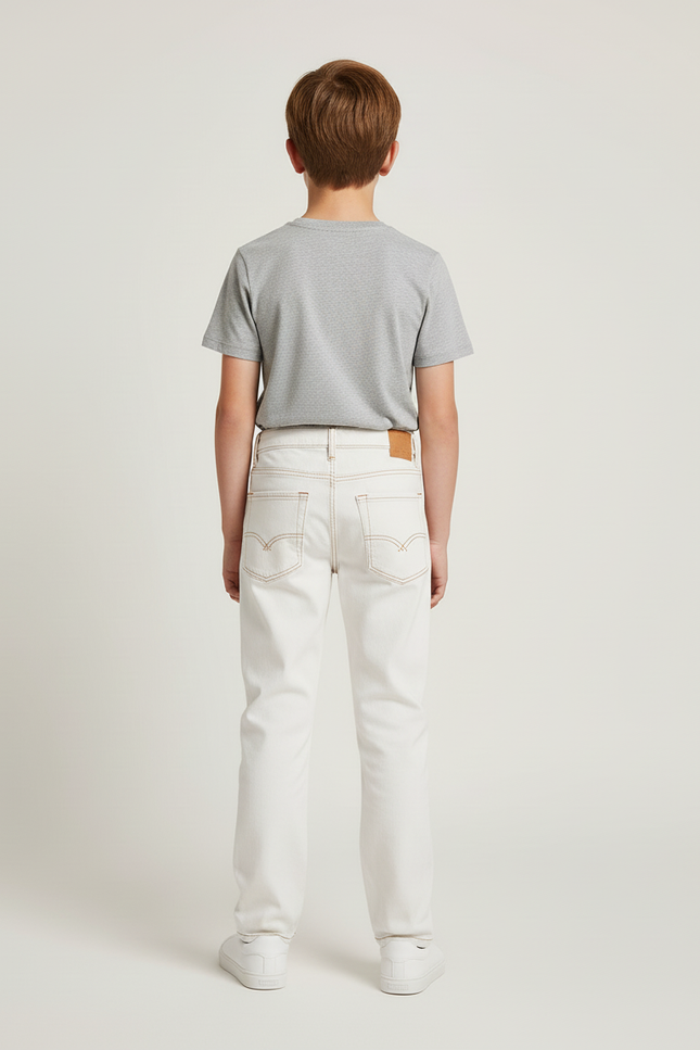 Pantalon Blanc Jeans Coupe Droite Décontracté Garçon - vue 2