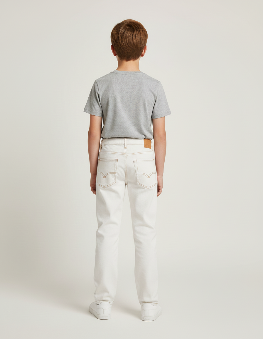 Pantalon Blanc Jeans Coupe Droite Décontracté Garçon - vue 2