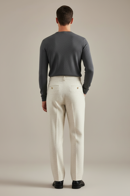 Pantalon Blanc Laine Droit Taille Haute Élégant - Tweed - vue 2