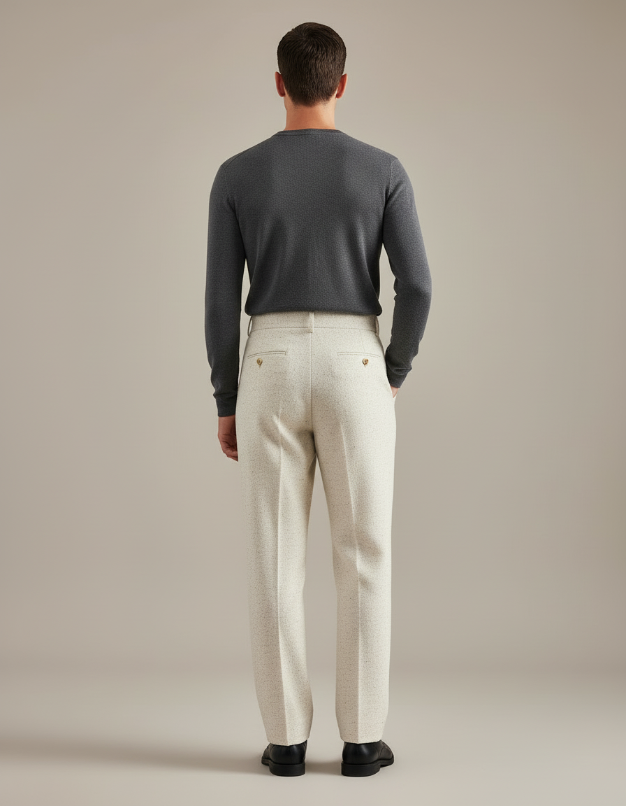 Pantalon Blanc Laine Droit Taille Haute Élégant - Tweed - vue 2