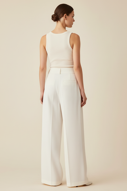 Pantalon Blanc Ample Plissé Élégant Fluide - Viscose - vue 2