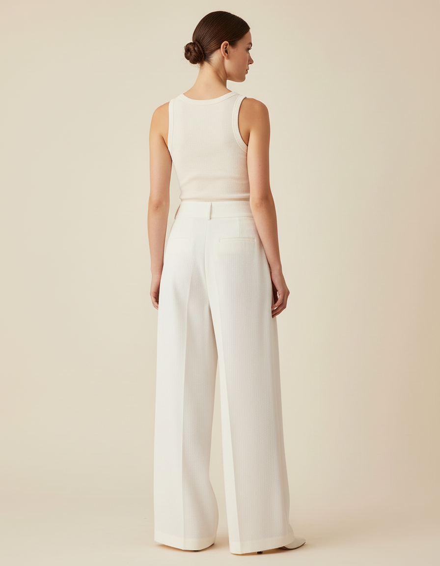 Pantalon Blanc Ample Plissé Élégant Fluide - Viscose - vue 2
