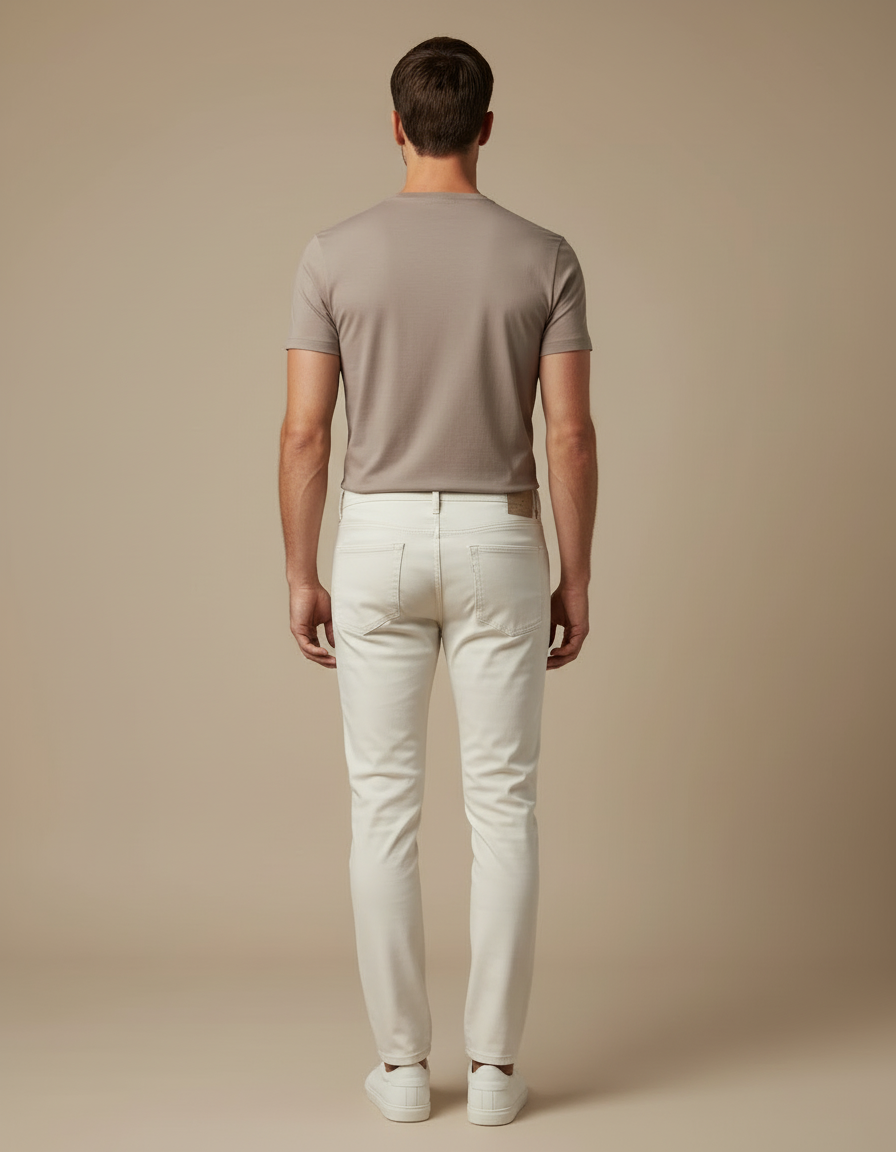 Pantalon Blanc Homme Slim Coton Décontracté Chic - Jean - vue 2