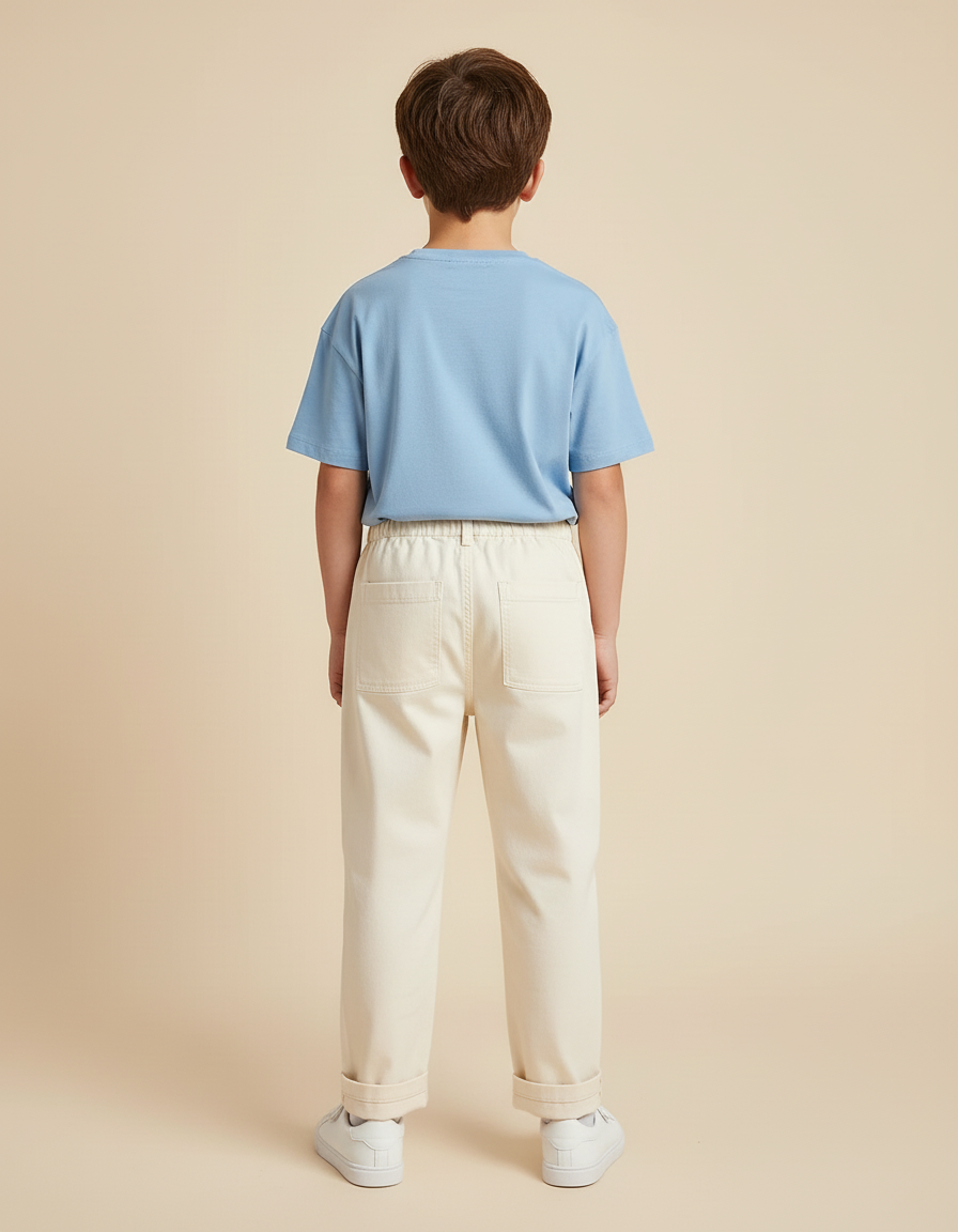 Pantalon Blanc Enfant Coton Droit Décontracté Unisexe - Beige - vue 2