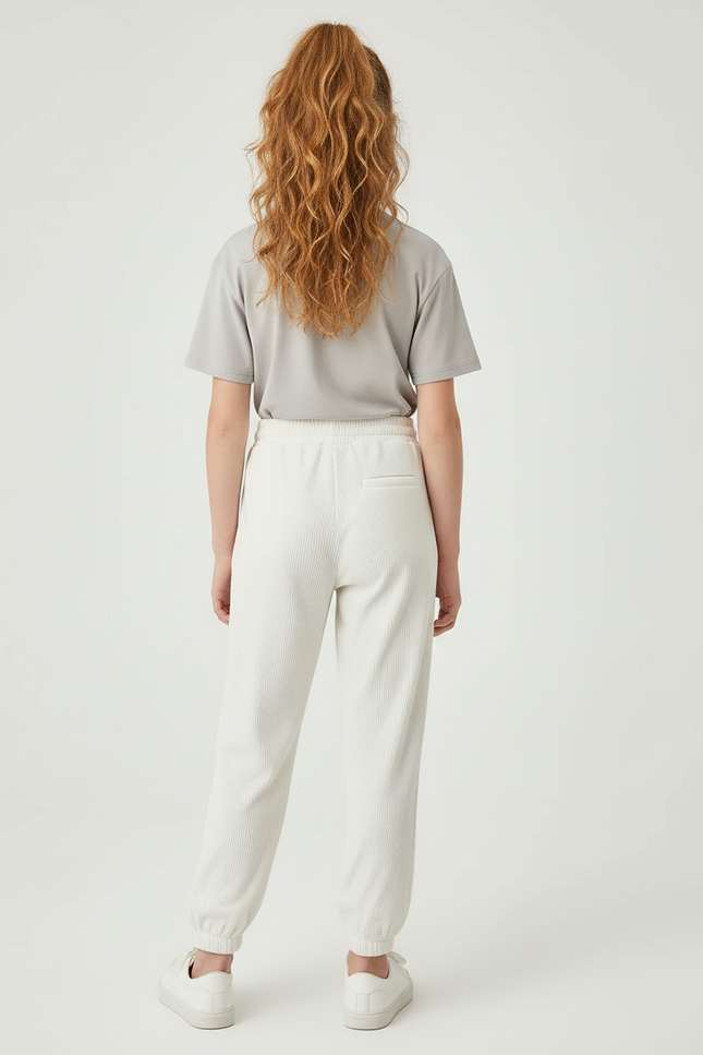 Pantalon Blanc Côtelé Ample Confortable Fille - Cordé - vue 2