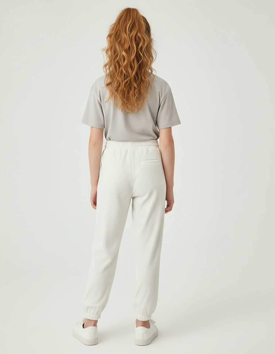 Pantalon Blanc Côtelé Ample Confortable Fille - Cordé - vue 2