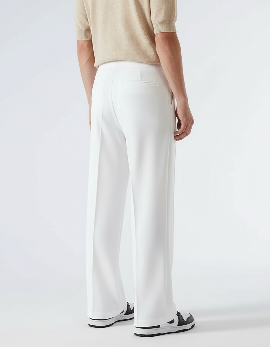 Pantalon Blanc Droit Ample Cordon Décontracté - Polyester - vue 2