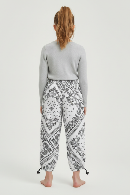 Pantalon Blanc Sarouel Paisley Ample Confortable Enfant - Imprimé Molleton - vue 2