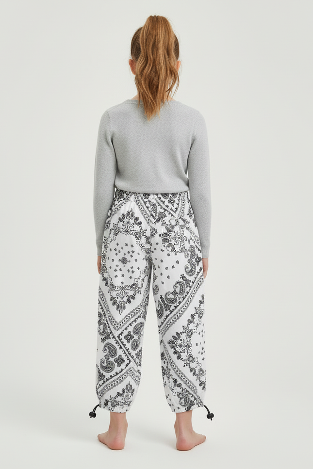 Pantalon Blanc Sarouel Paisley Ample Confortable Enfant - Imprimé Molleton - vue 2