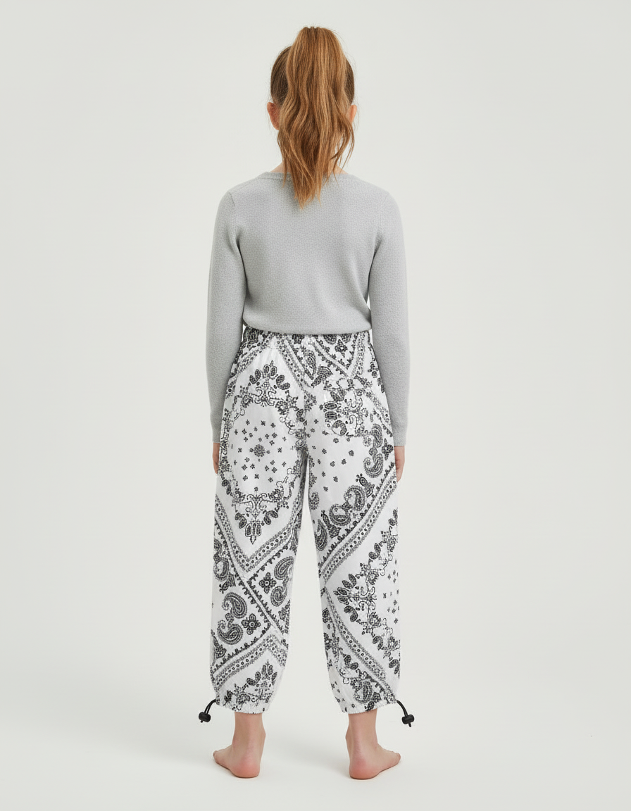 Pantalon Blanc Sarouel Paisley Ample Confortable Enfant - Imprimé Molleton - vue 2
