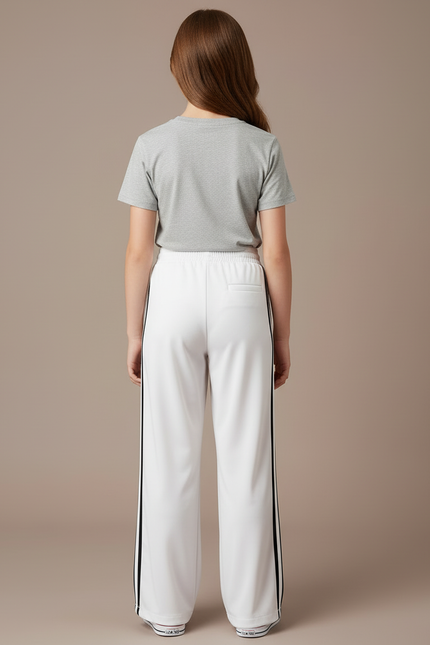 Pantalon Blanc Sport Adolescent Ample Décontracté Rayures - Polyester - vue 2