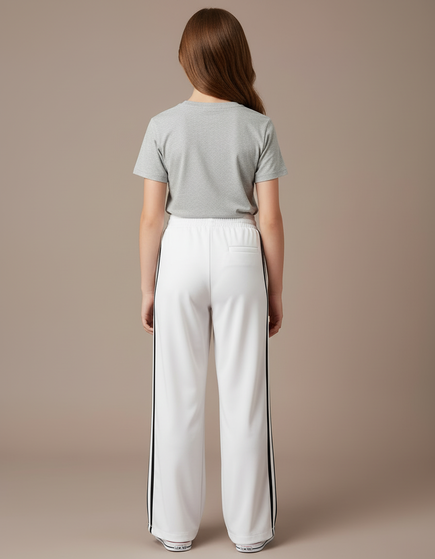 Pantalon Blanc Sport Adolescent Ample Décontracté Rayures - Polyester - vue 2