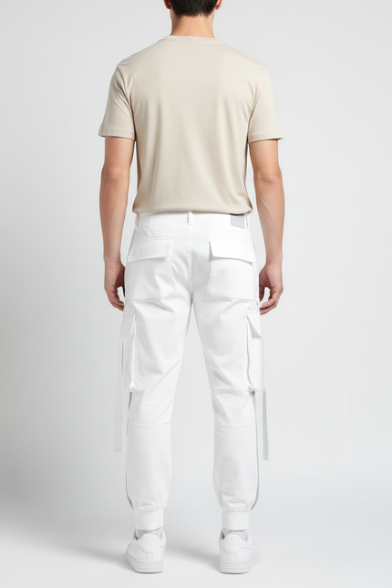 Pantalon Blanc Cargo Homme Streetwear Jogger - Gabardine - vue 2