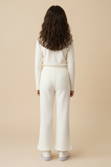 Pantalon Blanc Évasé Texturé Confortable Enfant - Maille - vue 2