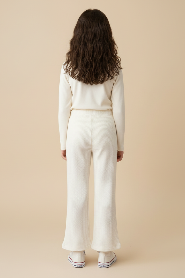 Pantalon Blanc Évasé Texturé Confortable Enfant - Maille - vue 2