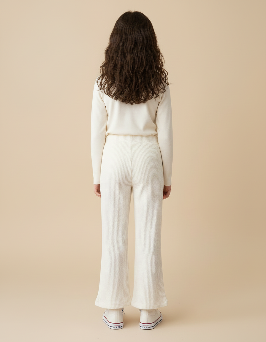 Pantalon Blanc Évasé Texturé Confortable Enfant - Maille - vue 2