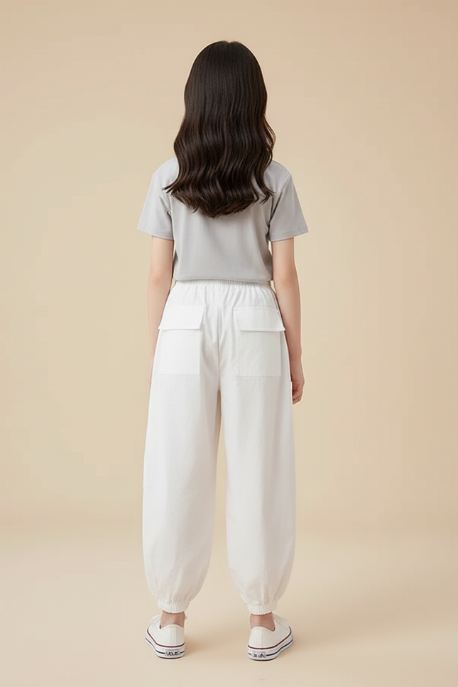Pantalon Blanc Cargo Ample Fille Décontracté - Toile - vue 2