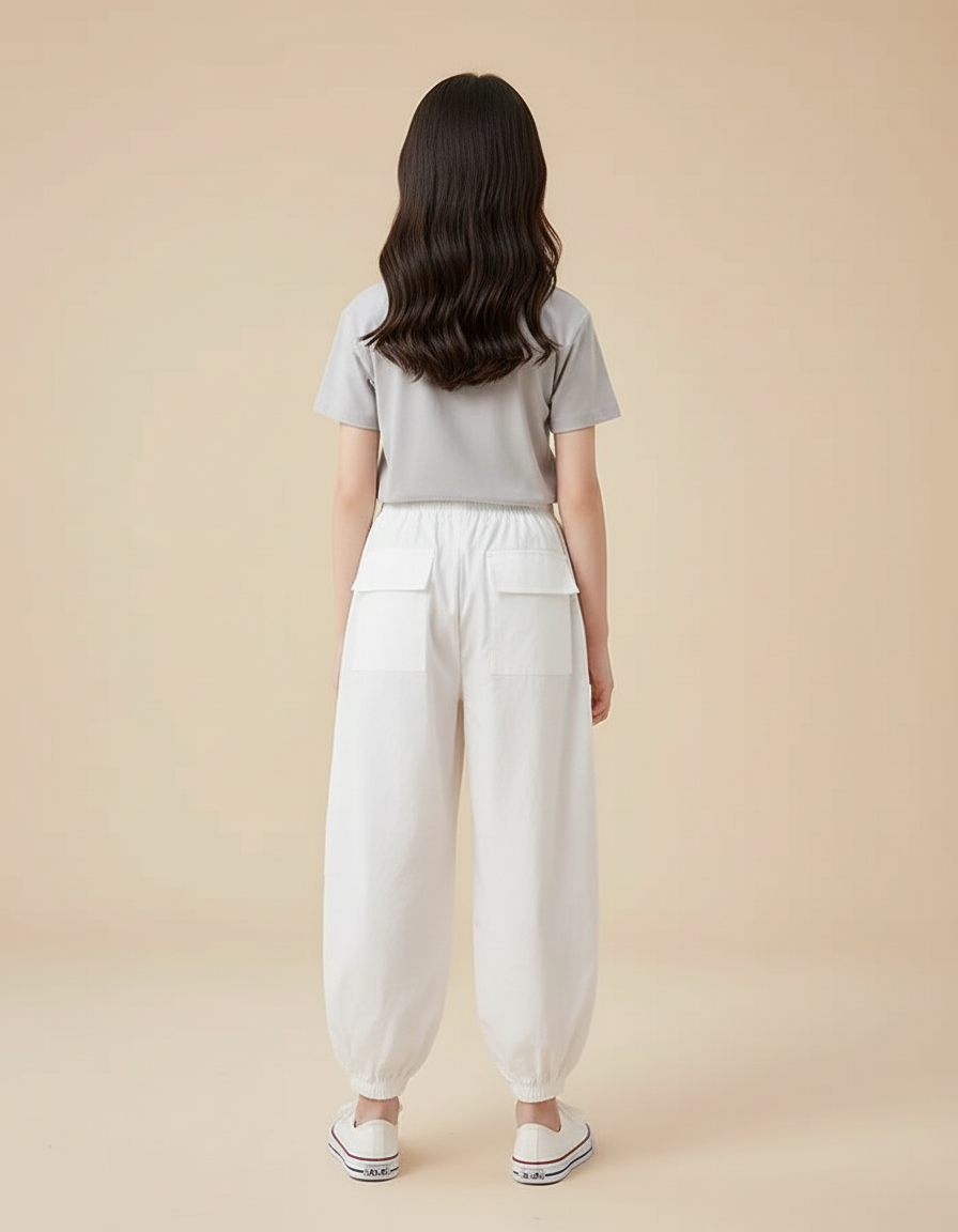 Pantalon Blanc Cargo Ample Fille Décontracté - Toile - vue 2