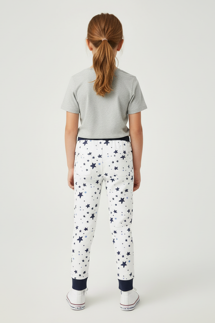 Pantalon Blanc Étoiles Coton Enfant Décontracté Confortable - Molleton - vue 2