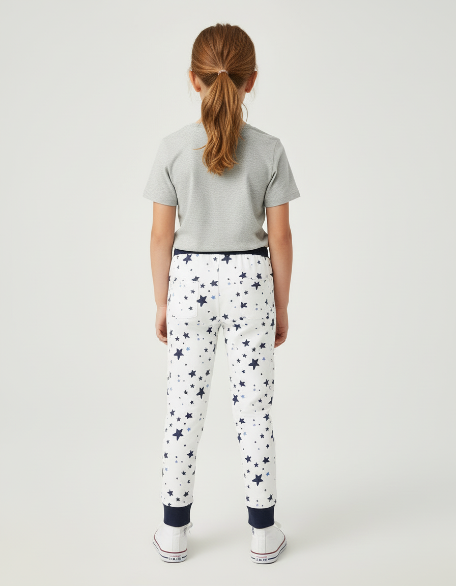 Pantalon Blanc Étoiles Coton Enfant Décontracté Confortable - Molleton - vue 2