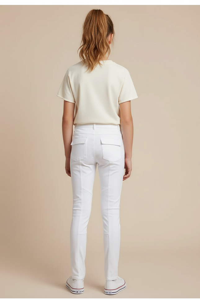 Pantalon Blanc Équestre Fille Slim Confortable - Polyester - vue 2