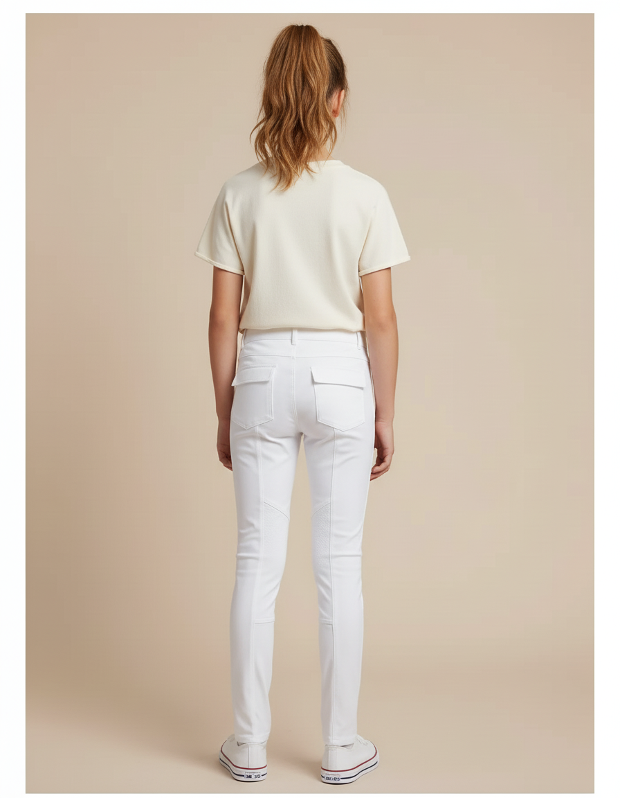 Pantalon Blanc Équestre Fille Slim Confortable - Polyester - vue 2
