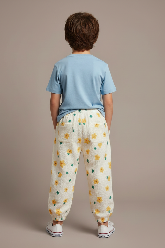 Pantalon Blanc À Fleurs - Maille - vue 2