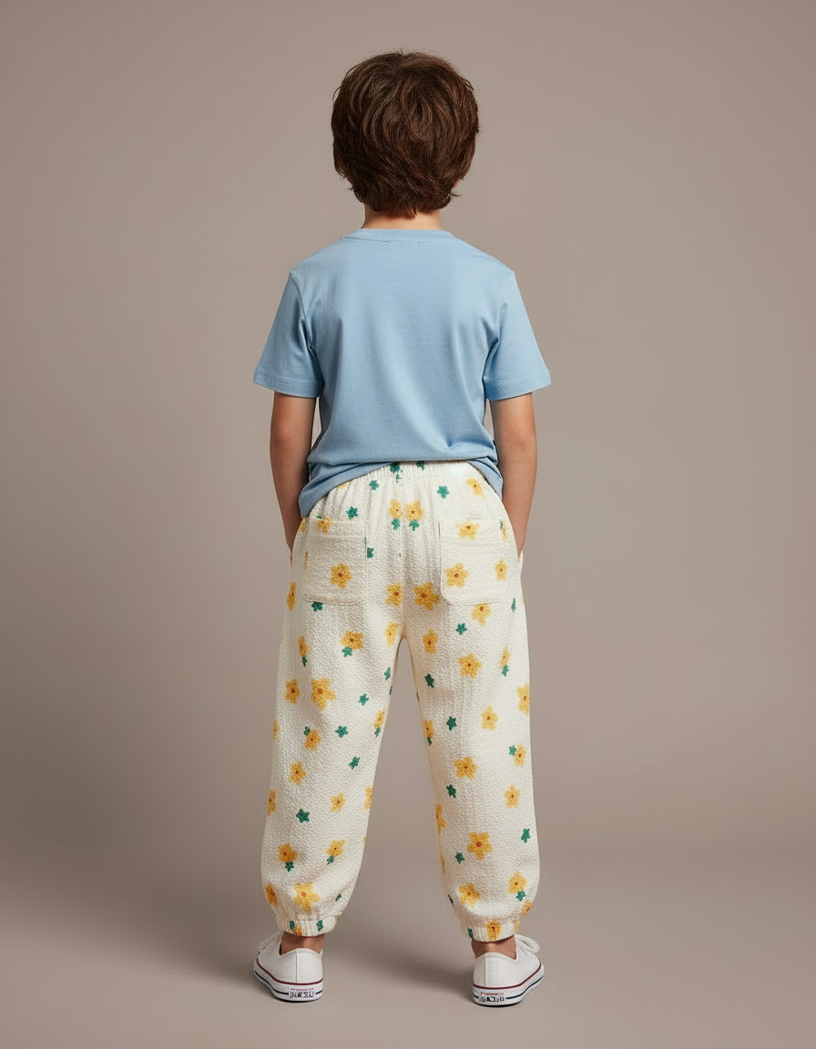 Pantalon Blanc À Fleurs - Maille - vue 2