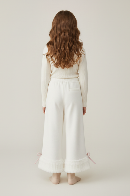 Pantalon Blanc Évasé Fourrure Velours Fille Hiver - Molleton - vue 2