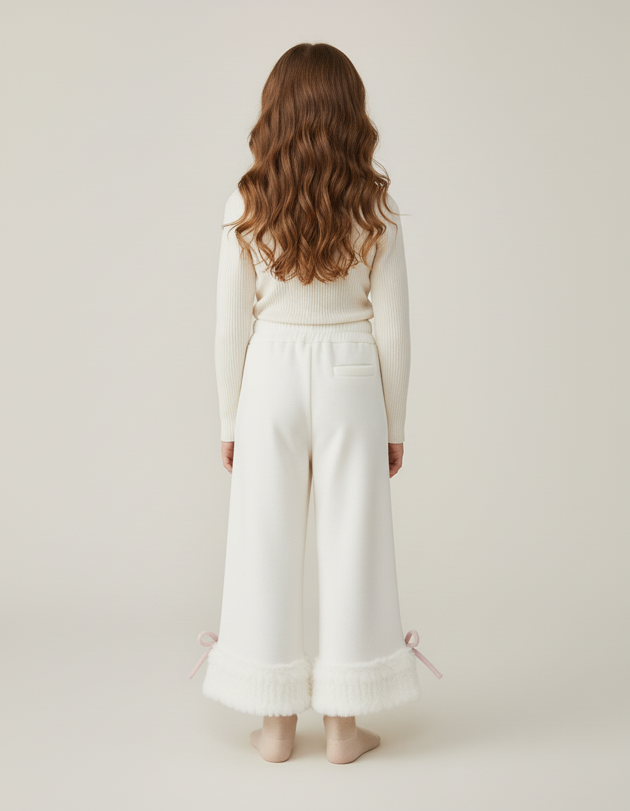 Pantalon Blanc Évasé Fourrure Velours Fille Hiver - Molleton - vue 2