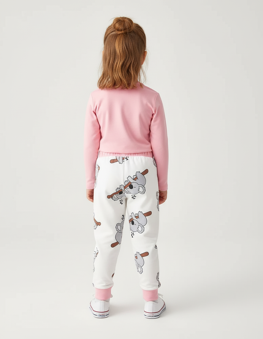Pantalon Blanc Koala Bébé Fille Coton Ample - Molleton - vue 2
