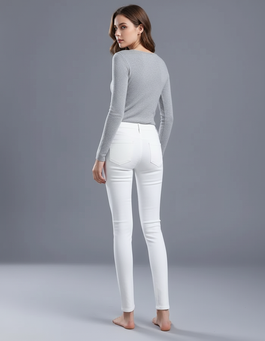 Pantalon Blanc Femme Skinny Taille Haute Stretch - Jean - vue 2