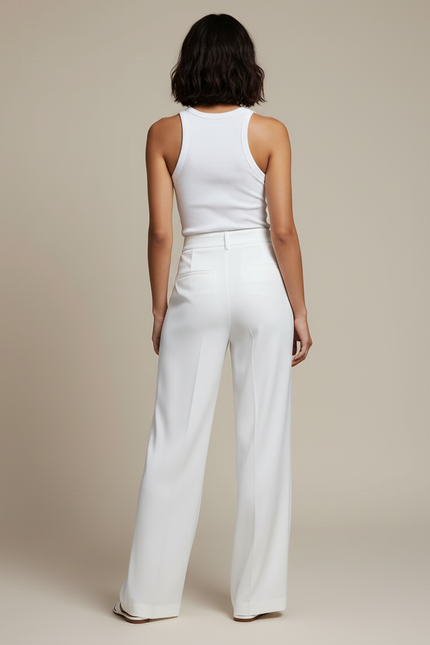 Pantalon Blanc Satin Ample Fluide Élégant Femme - vue 2