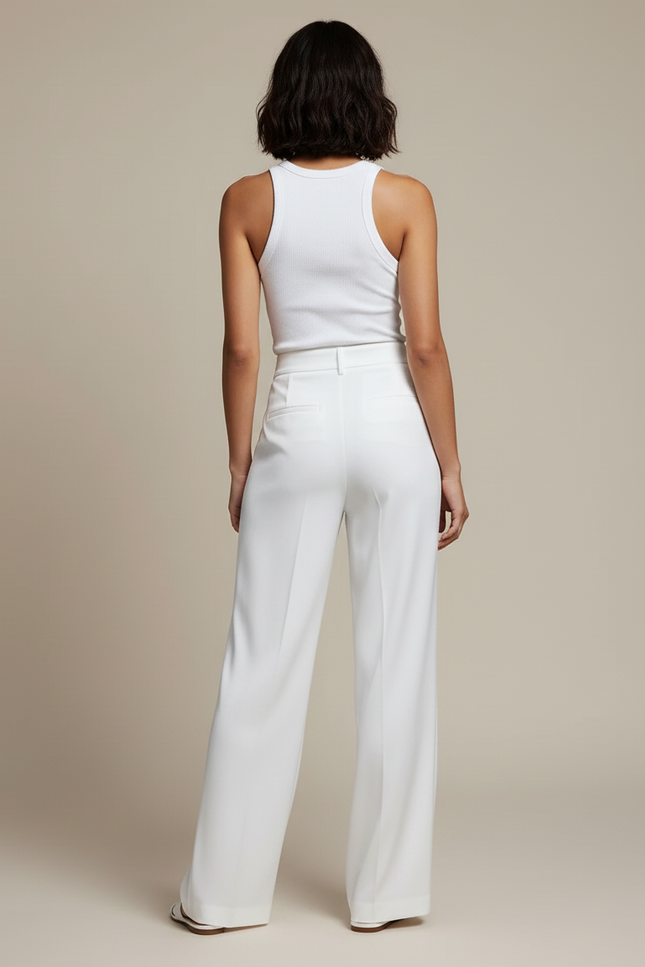 Pantalon Blanc Satin Ample Fluide Élégant Femme - vue 2