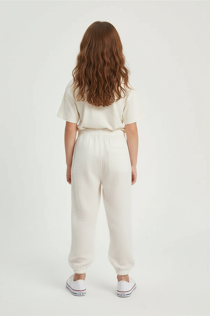 Pantalon Blanc Coton Gaufré Ample Enfant Estival - vue 2