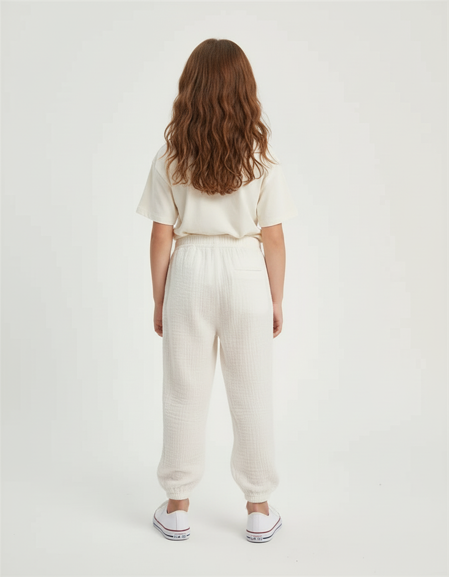 Pantalon Blanc Coton Gaufré Ample Enfant Estival - vue 2