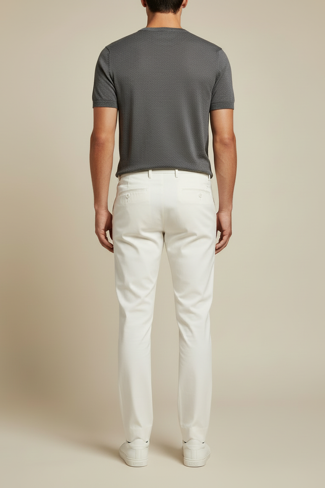 Pantalon Blanc Homme Droit Coton Décontracté Élégant - vue 2
