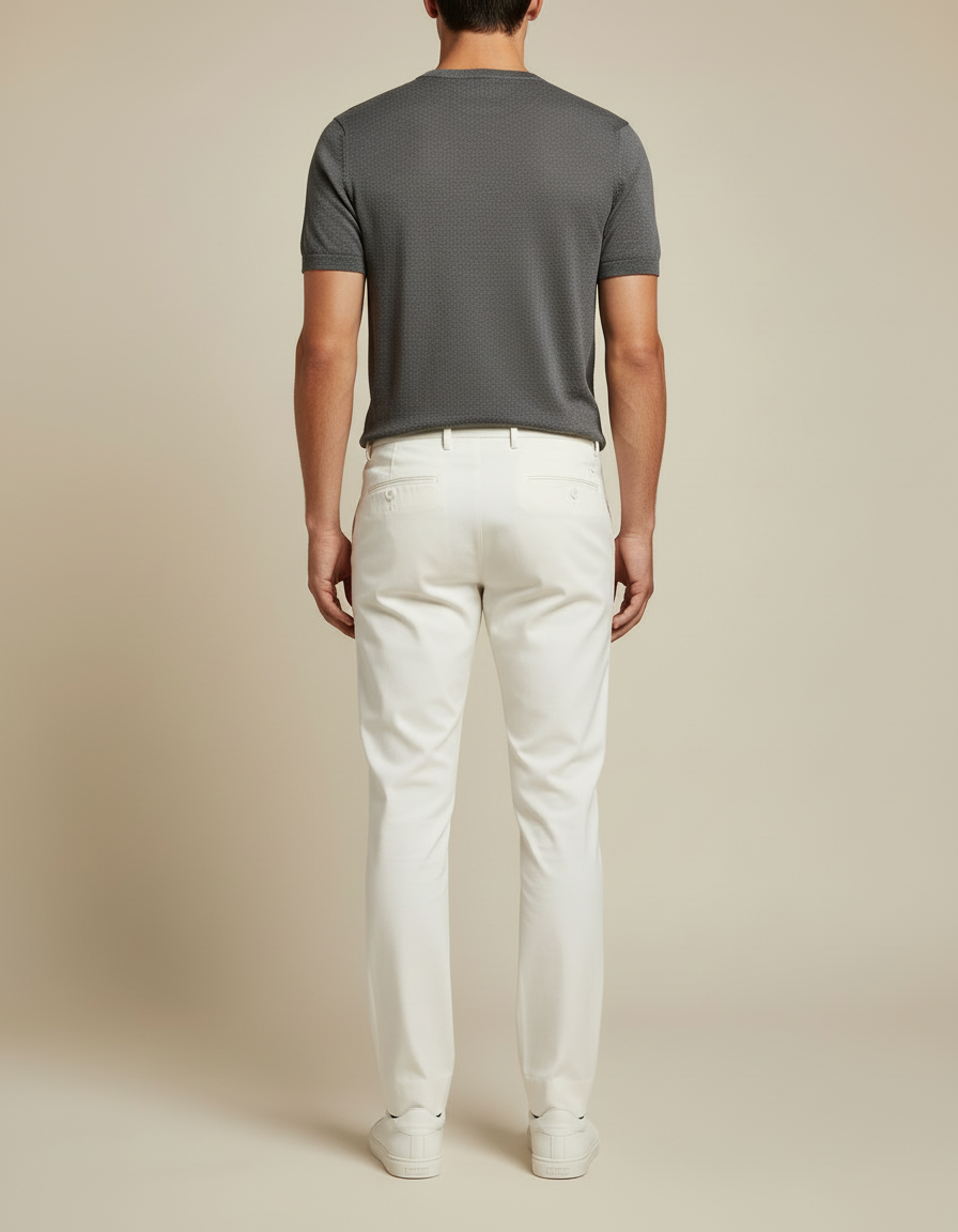 Pantalon Blanc Homme Droit Coton Décontracté Élégant - vue 2