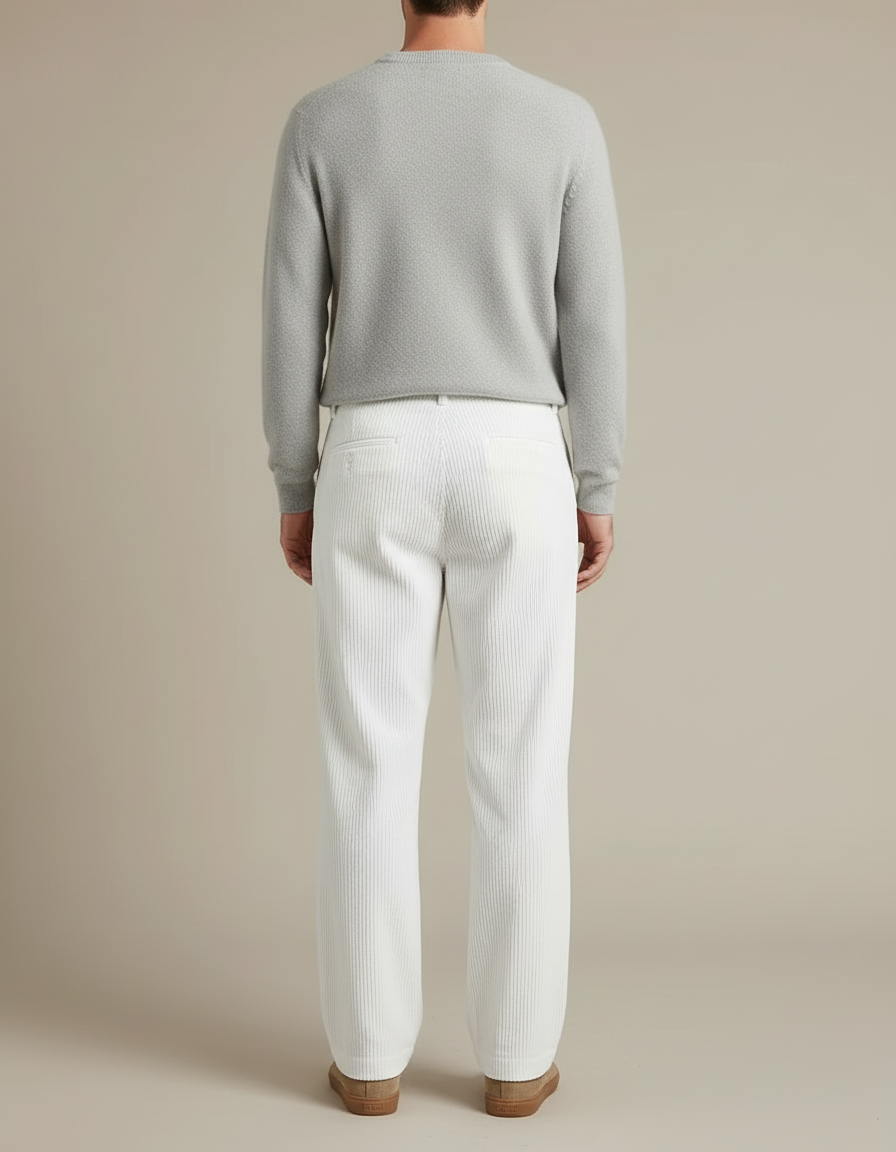 Pantalon Ample Blanc Homme - Cordé - vue 2