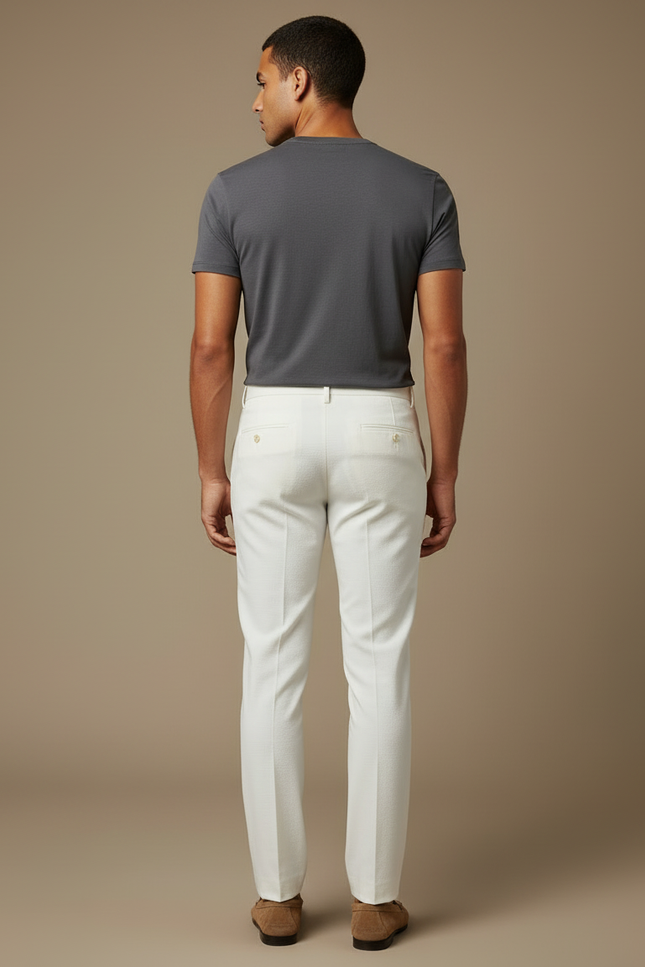 Pantalon Blanc Slim Cérémonie Élégant Homme - Polyester - vue 2