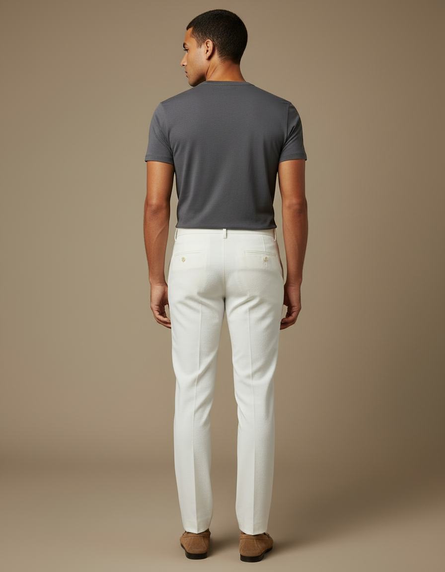 Pantalon Blanc Slim Cérémonie Élégant Homme - Polyester - vue 2