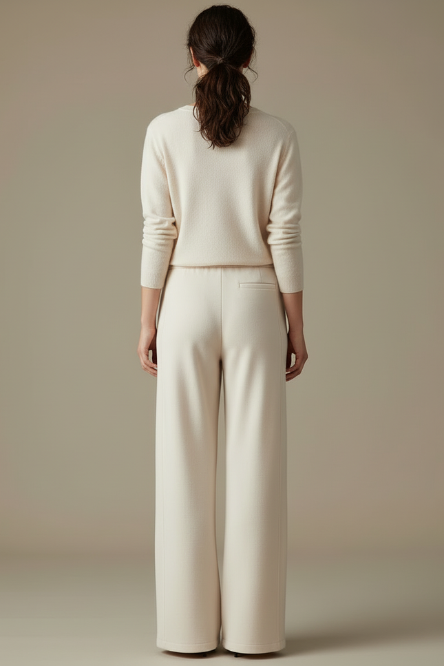 Pantalon Blanc Ample Décontracté En Maille Taille Élastique - vue 2