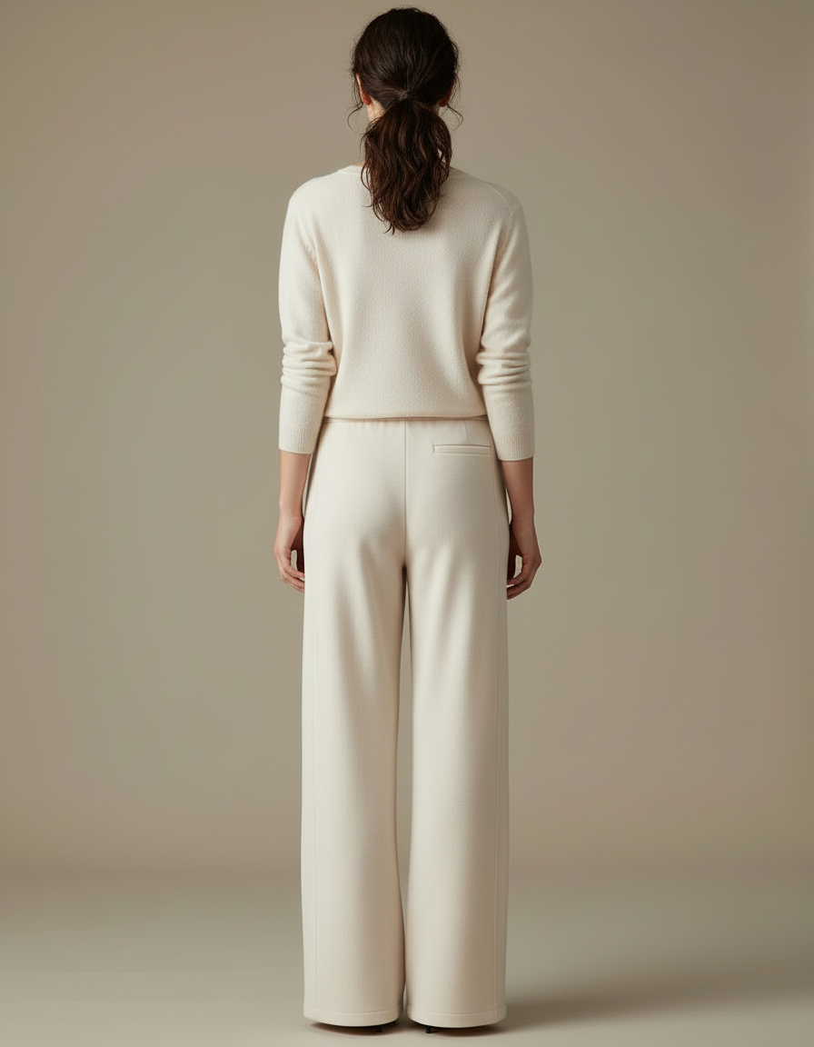 Pantalon Blanc Ample Décontracté En Maille Taille Élastique - vue 2