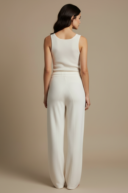 Pantalon Blanc Tricoté Ample Confortable Décontracté Fluide - Maille - vue 2