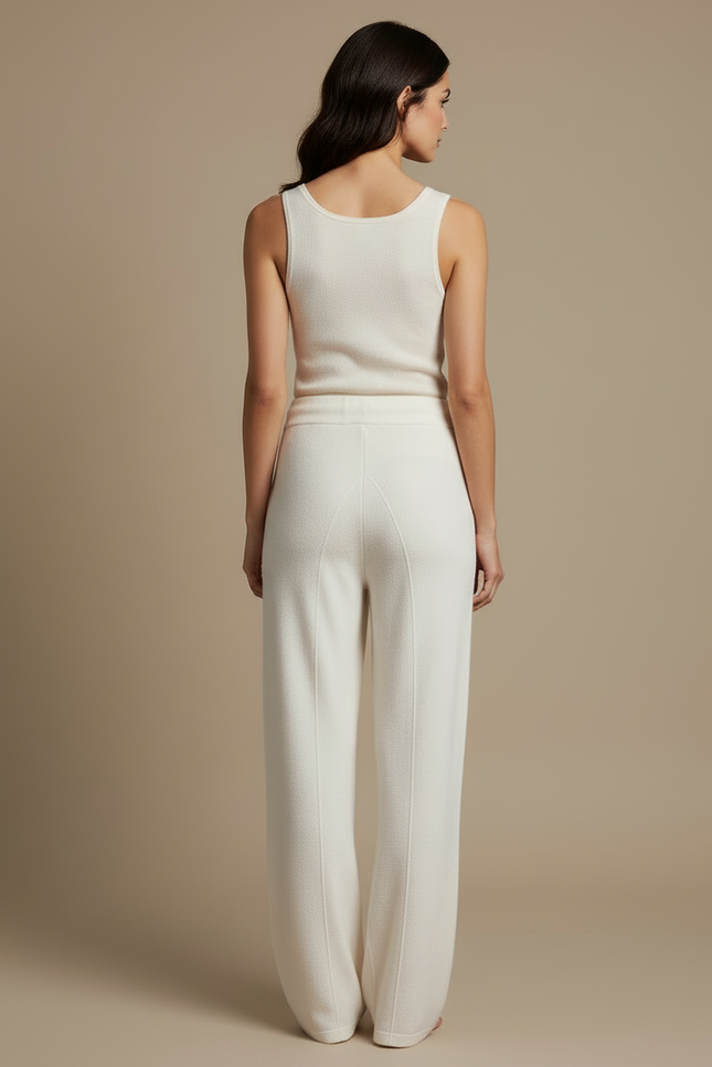 Pantalon Blanc Tricoté Ample Confortable Décontracté Fluide - Maille - vue 2
