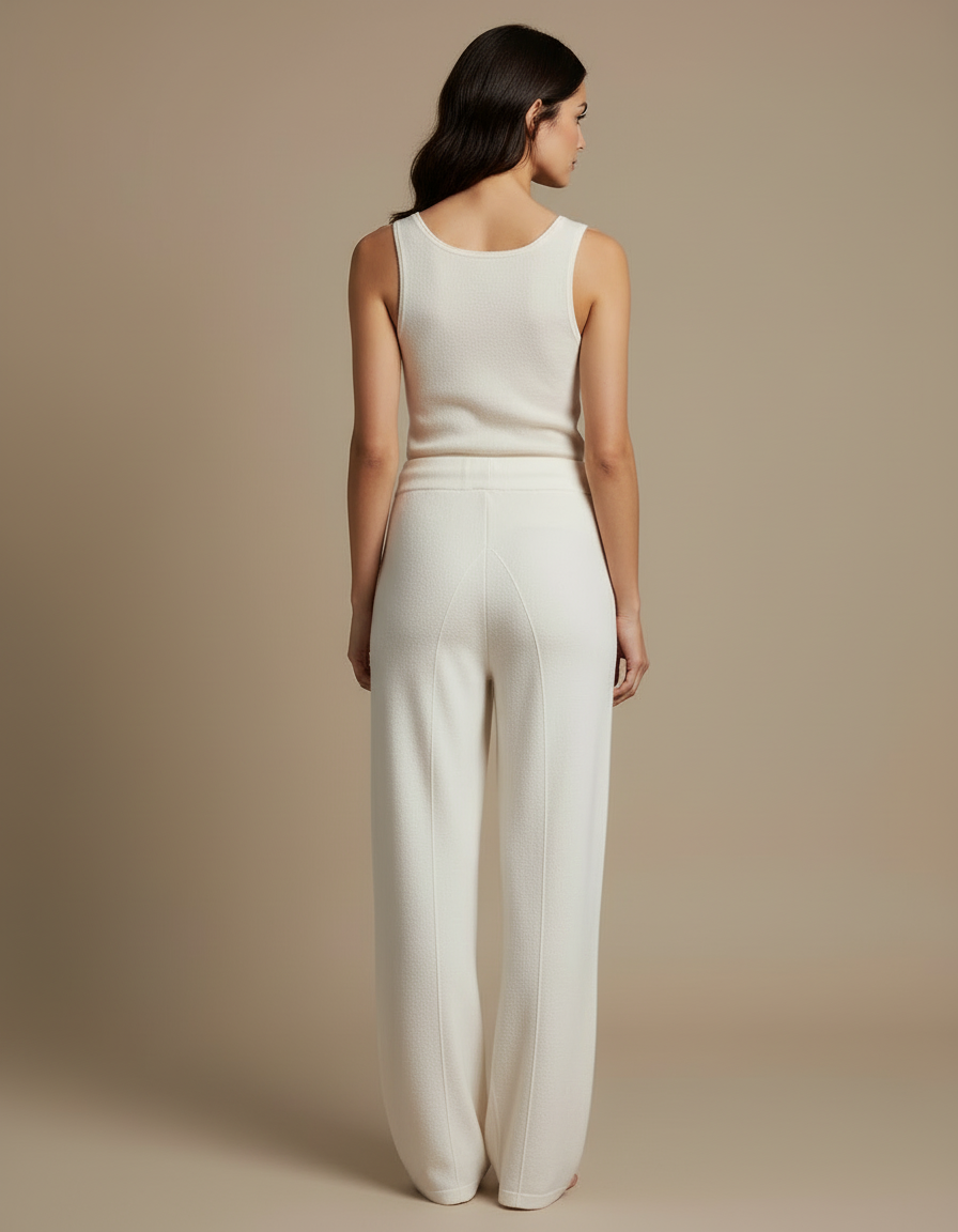 Pantalon Blanc Tricoté Ample Confortable Décontracté Fluide - Maille - vue 2