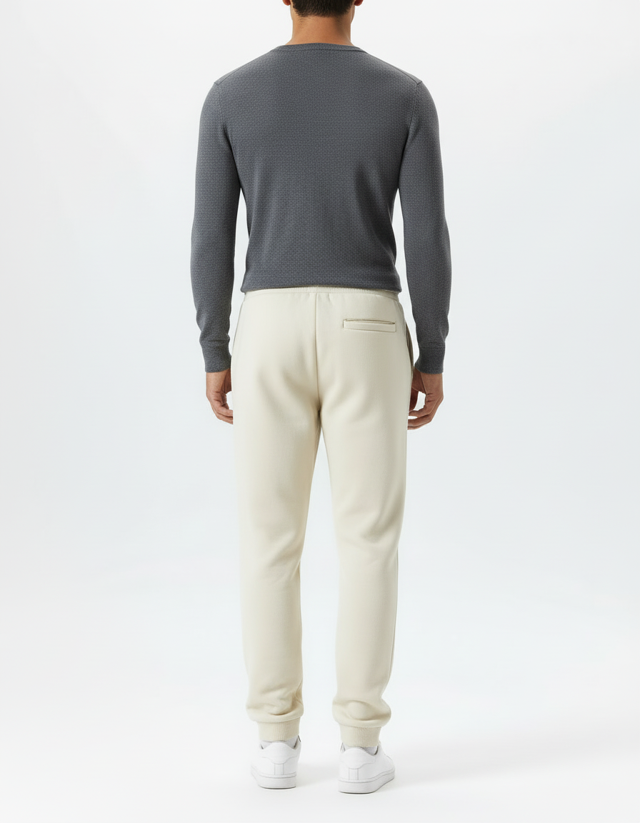 Pantalon Blanc Molletonné Confortable Décontracté Sport - Beige - vue 2