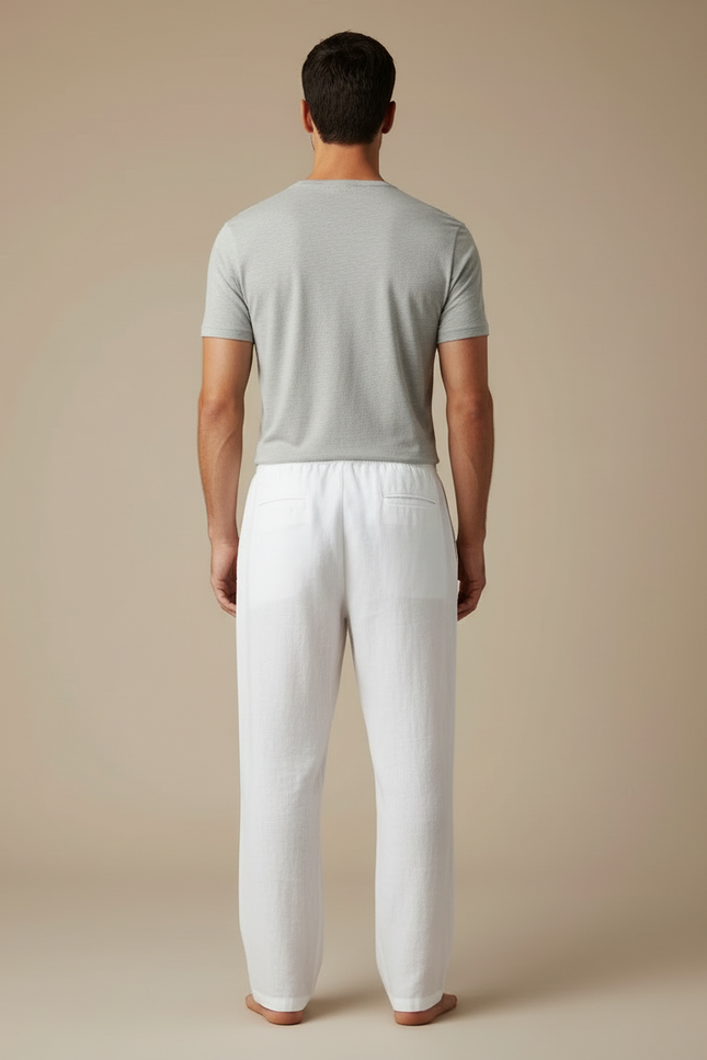 Pantalon Blanc Lin Confortable Décontracté Homme - vue 2
